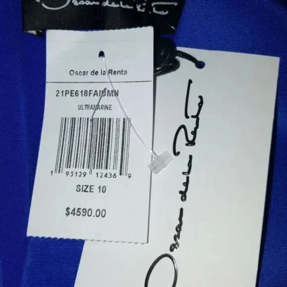 °$4,590 NEW OSCAR DE LA RENTA BLUE SILK LEAF MIDI DRESS US 8